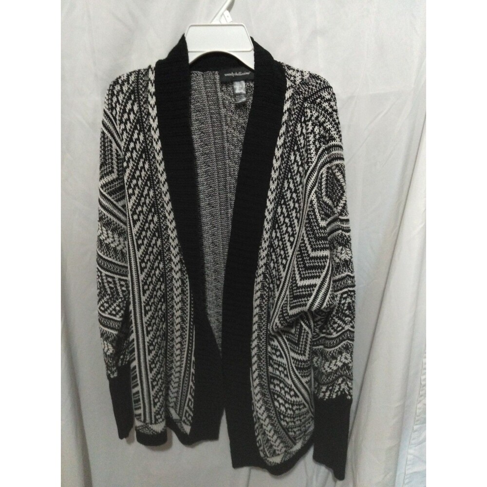 Wendy Bellissimo Womens Sweater Cardigan S/M Open Front Long Sleeve Black White